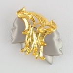 Zodiac Brooch Gold & Silver Pewter Tone Figural Gemini