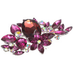 Victorian Style Large Rhinestone Floral Bouquet Purple Brooch