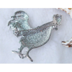 Enamel Decorated Figural Rooster Brooch with Rhinestone Accents
