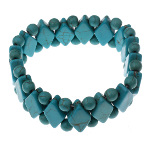 Blue Turquoise Gemstone Diamond & Circle Bead Stretch Bracelet