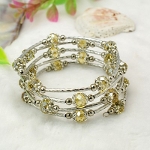 Adjustable Glass Bead & Silver Wrap Bracelet ~ Amber