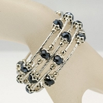 Adjustable Glass Bead & Silver Wrap Bracelet ~ Black AB