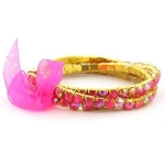 Faux AB Rhinestone Stretch Bracelet ~ Pink on Gold Tone