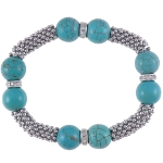Turquoise Bead Tibetan Silver Spacer Rhinestone Stretch Bracelet