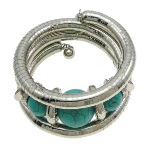 Chunky Long Boho Silver Tone Metal Wrap Bracelet Turquoise Beads