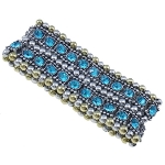 Renaissance Style Rhinestone Beaded Stretch Bracelet ~ Blue
