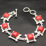 Artist-Crafted Sterling Silver & Red Coral Chain Bracelet
