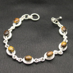 Artist-Crafted Sterling Silver & Tiger's Eye Cab Chain Bracel