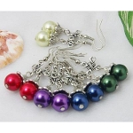 Mixed Celtic Cross Tibetan Silver & Glass Pearl Bead Earrings