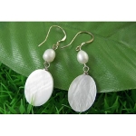 Lustrous White Shell & Pearl Bead Geometric Dangle Earrings