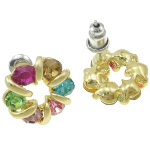 Multi-Colored Rhinestone Gold Plate Retro Circular Stud Earrings