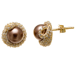 Gold over Sterling Silver Purple Pearl CZ Accent Stud Earrings