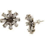 Sterling Silver CZ Stone Flower Blossom Marcasite Earrings