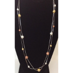 Two String Silver Tone Copper Gold Silver Ball Necklace