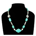 Turquoise & Southwestern CCB Silver Tone Bead Necklace