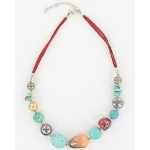 NKL-144a Turquoise & Lustrous Bead Adjustable Necklace
