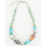 NKL-144i Turquoise & Faceted Glass Luster Beads Necklace