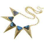 Boutique Gold Tone Art Deco Blue Luster Triangular Necklace