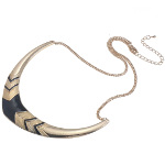 Boutique Gold Tone Black Enamel Art Deco Collar Necklace