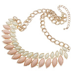 Boutique Gold Tone Art Deco Pink White Resin Cab Necklace