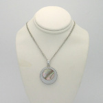 New Old Stock 1970s Silver Tone Abalone Shell Medallion Necklace