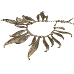 Gold Tone Statement Necklace Striated Dangle Leaves