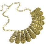 Victorian Style Gold Tone Feather Fan Statement Necklace