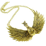 Gold Tone Winged Pegasus Horse 3D Mythology Statement Necklace