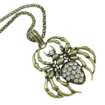 Gold Tone Rhinestone Studded Spider Halloween Goth Necklace