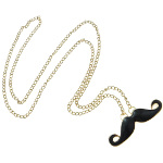 Fun Black Enamel Handlebar Mustache Gold Tone Necklace