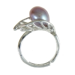 Adjustable Freshwater Pearl in Leaf Silhouette Ring ~ Mauve Rose