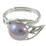 Adjustable Freshwater Pearl in Leaf Silhouette Ring ~ Mauve Rose