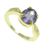 Purple CZ Faceted Stone Rhinestone Gold Tone Ring Size 7.5