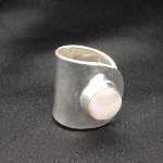 Artist-Crafted Adjustable Sterling Silver & Shell Cab Inlay Ring