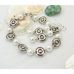 1960s Mod Style Tibetan Silver Bracelet & Earrings Set ~ White