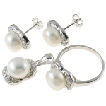 Sterling Silver White Freshwater Pearl Parure Jewelry Set