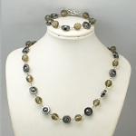 Retro 1960s Mod Hematite & Amber Crystal Bracelet Necklace Set